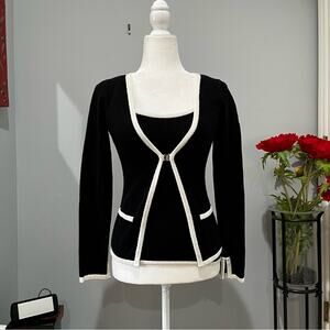 NEW Bebe Colorblock Knit Two Tone Contrast Cardigan Cami Sweater Twin Set Bla…